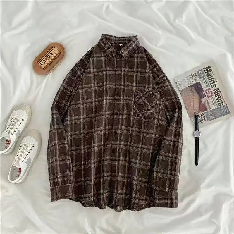 Street-Wave Plaid Overshirt Cotton Blend Timeless Casual Shacket For Men And Women