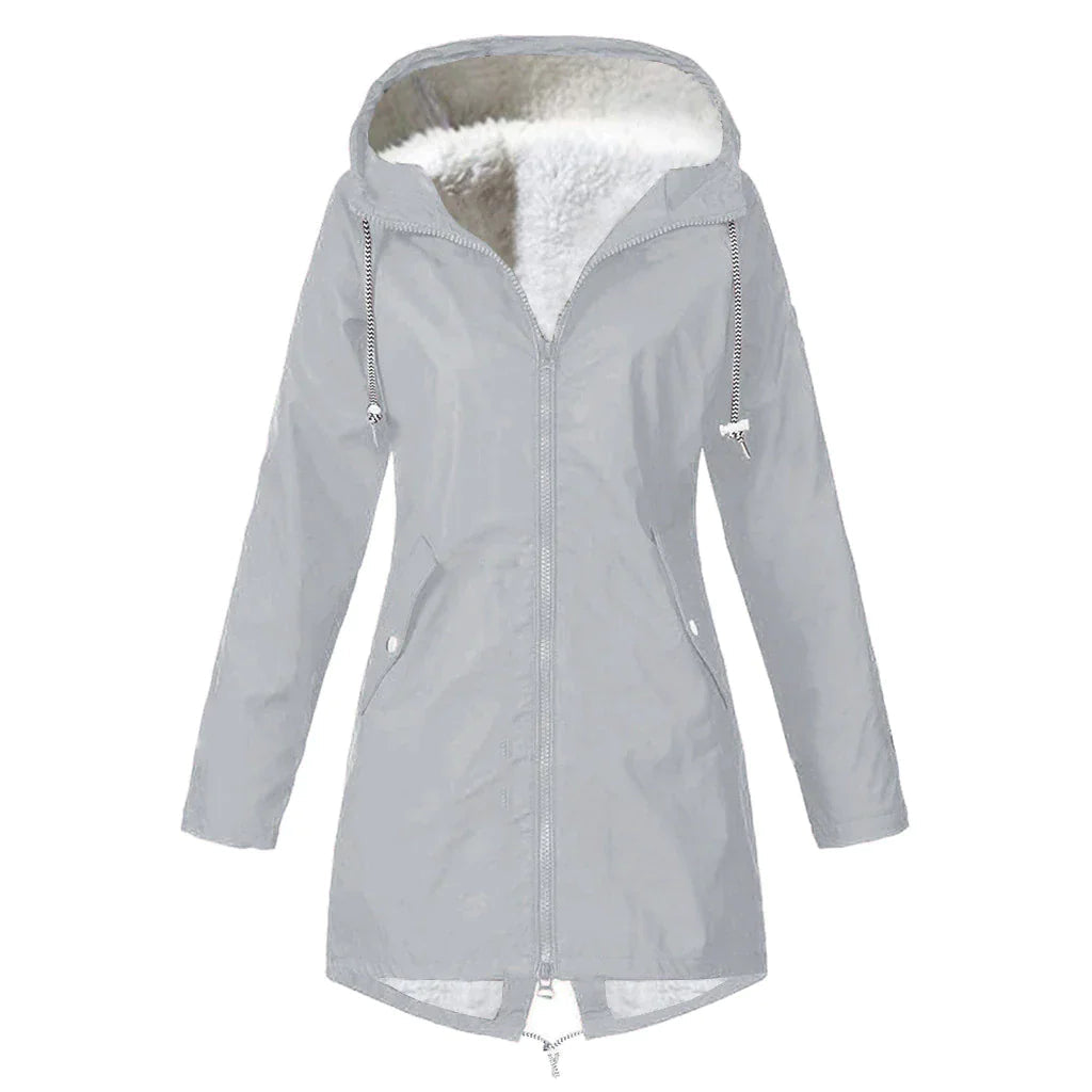 Street-wave Waterproof Fleece Hooded Jacket For Women Cozy Warm Fall Winter Outerwear