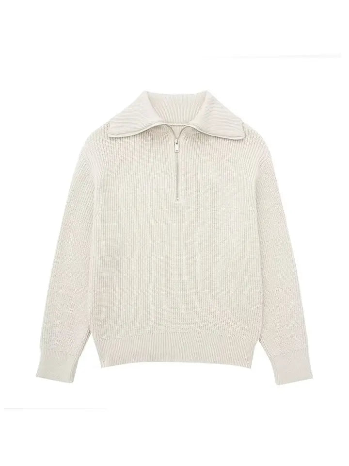 Street-wave Retro Zip Knit Pullover For Men And Women Warm Winter Sweater With Striped Design And Cozy Comfort
