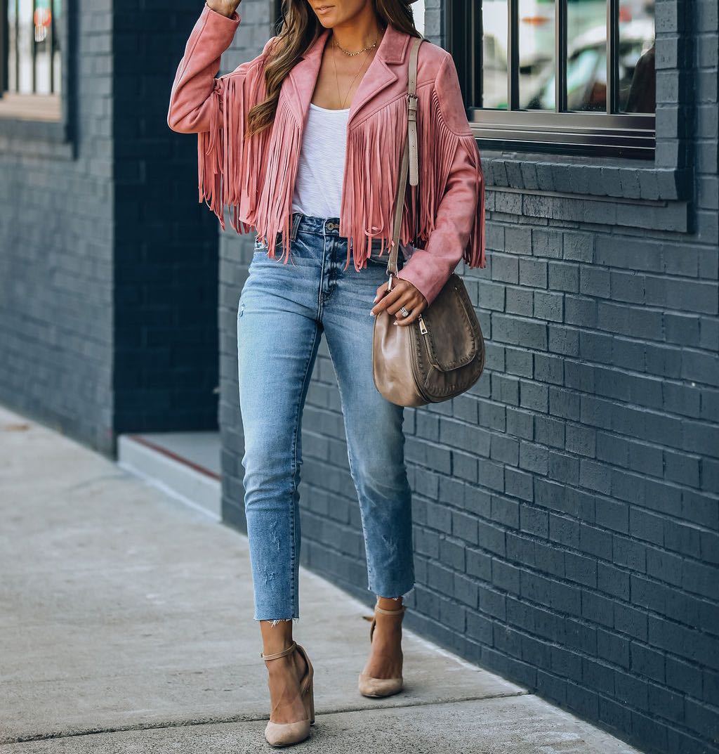 Street-Wave Fringe Suede Jacket For Women With Long Fringes Trendy Western Style