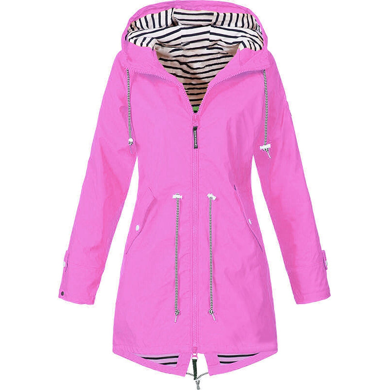 Street-wave Women's Waterproof Hooded Raincoat With Tailored Fit For Chic Parisian Style