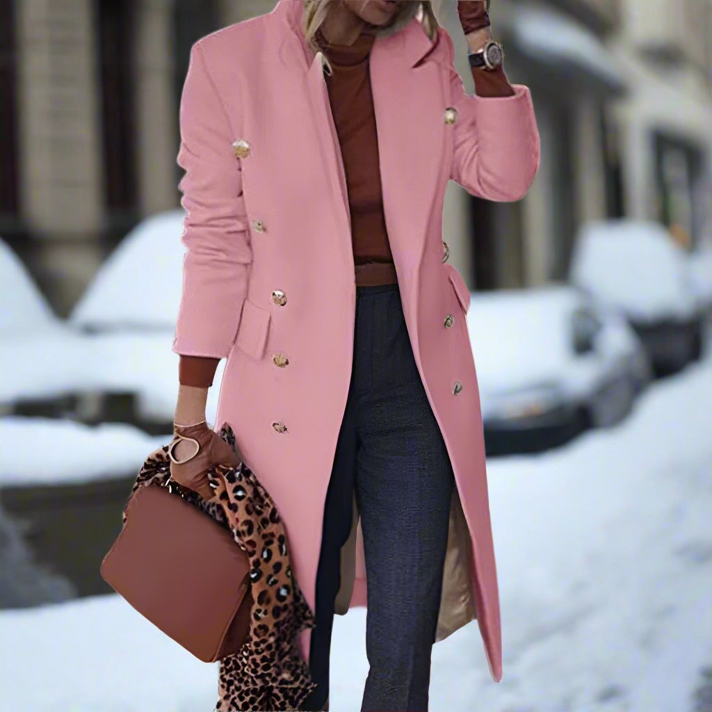 Street-wave Women's Elegant Long Double-Breasted Trench Coat With Tailored Fit And Classic Collar