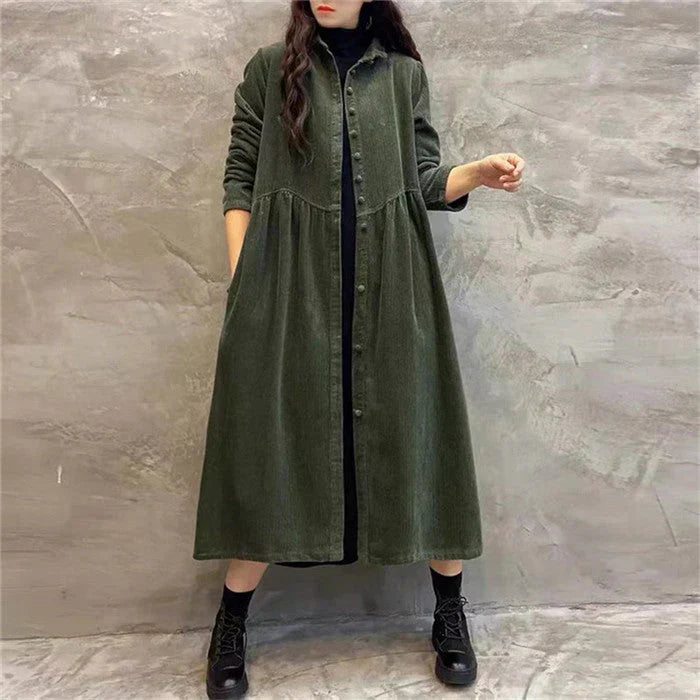 Street-wave Long Coat With Pockets And Button Front For Women Elegant Warm Versatile Outerwear