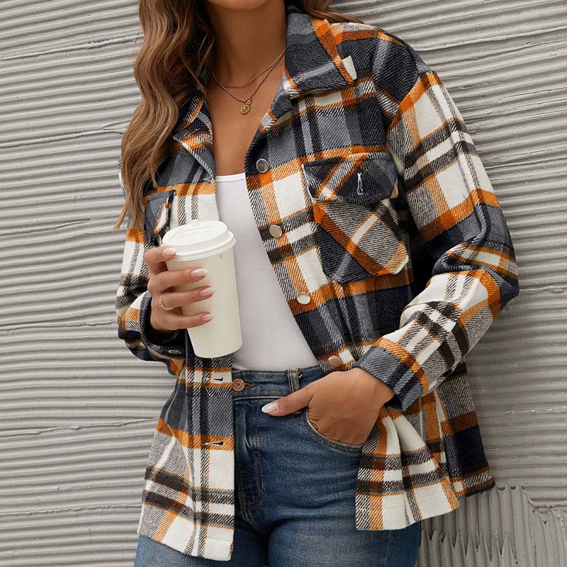 Streetwave Plaid Shacket For Women Warm Lightweight Autumn Transitional Coat Outerwear