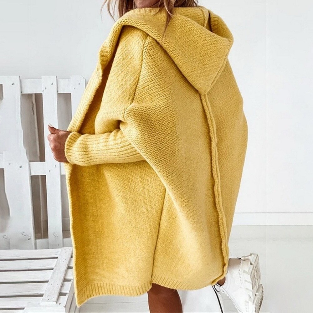 Street Wave Women Hooded Pullover Cardigan Cozy Warm Knitwear for Autumn Winter Comfort