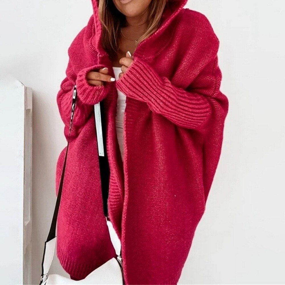 Street Wave Women Hooded Pullover Cardigan Cozy Warm Knitwear for Autumn Winter Comfort