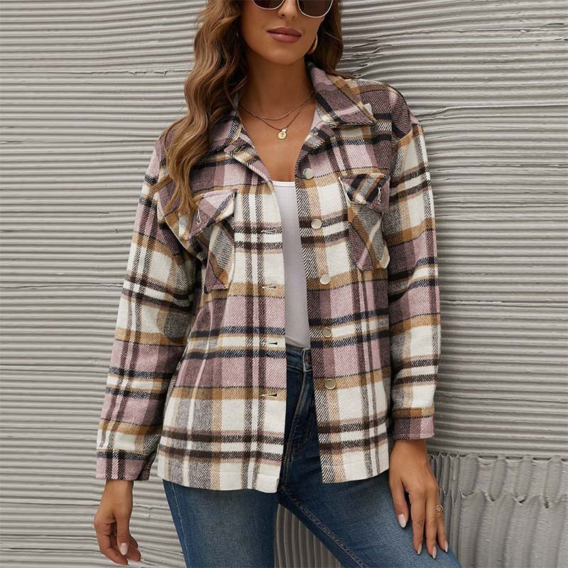 Streetwave Plaid Shacket For Women Warm Lightweight Autumn Transitional Coat Outerwear
