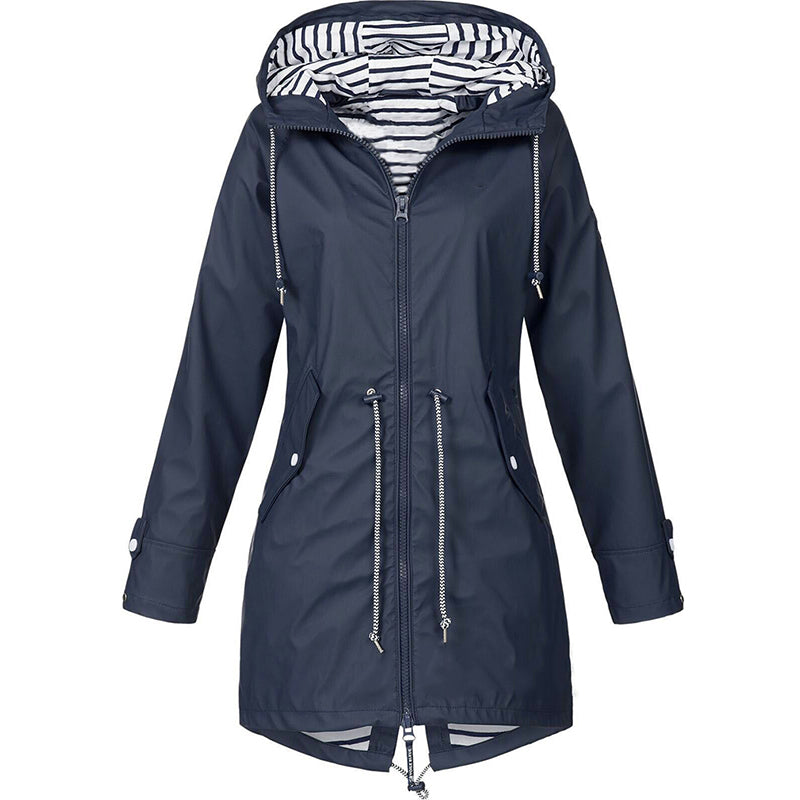 Street-wave Women's Waterproof Hooded Raincoat With Tailored Fit For Chic Parisian Style