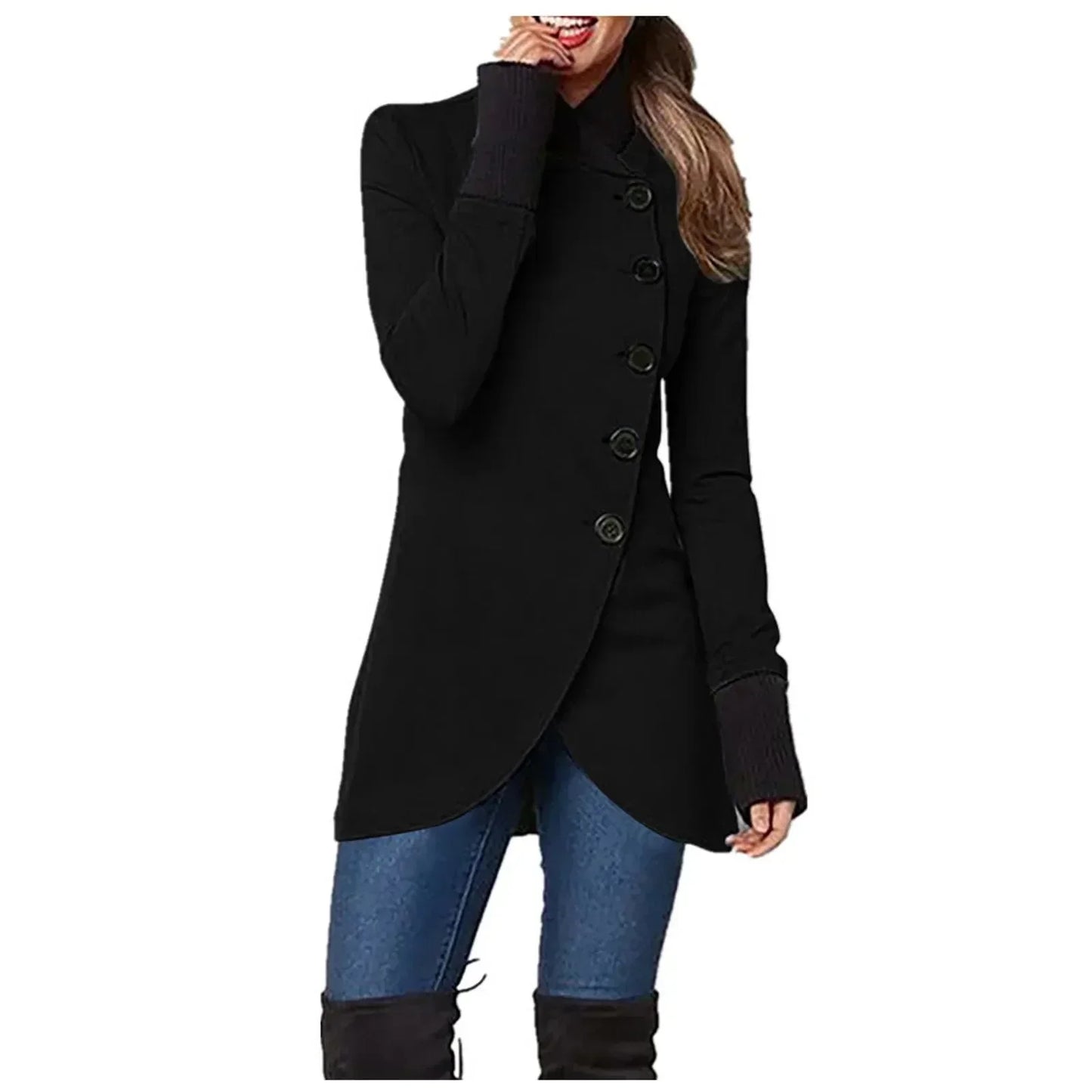 Street-wave Red Coat For Women Chic Warmth Asymmetric Hem Button Front Outerwear Luxurious Design