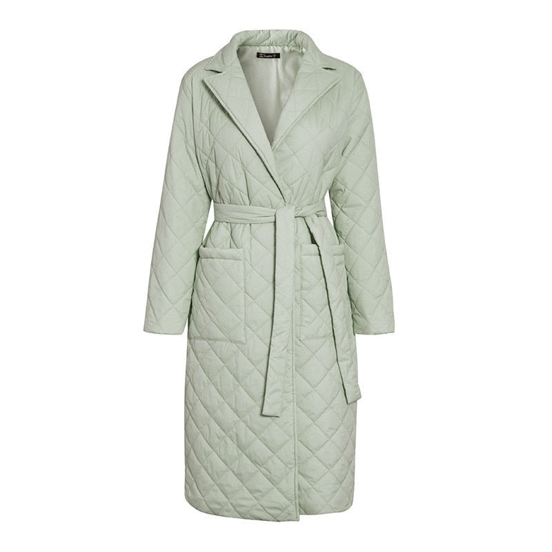 Street-wave Quilted Long Winter Coat for Women, Warm Belted Puffer With Cozy Fit