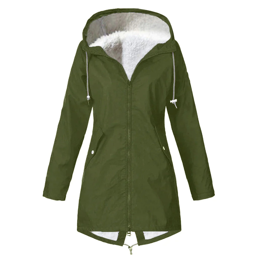 Street-wave Waterproof Fleece Hooded Jacket For Women Cozy Warm Fall Winter Outerwear