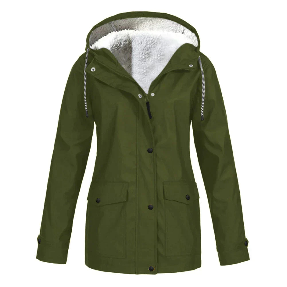 Street-wave Elegant Warm Rain Jacket For Women Chic Hooded Waterproof Coat Cozy Comfort