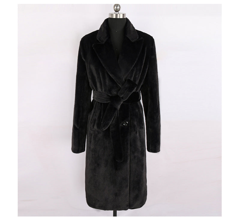 Street-wave Faux Fur Coat For Women Belted Waist Double Button Front Warmth And Timeless Style