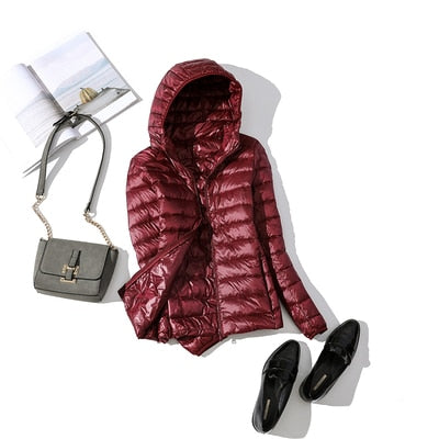 Street-wave Ultra-Light Down Jacket Women Warmth Without Bulk Hooded Puffer Coat