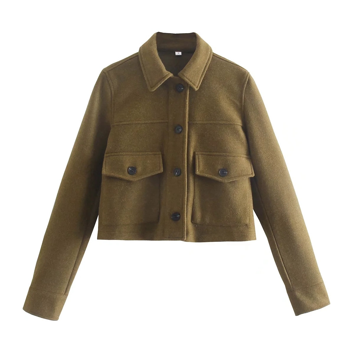 Street-Wave Vintage Jacket For Women, Cozy Wool-Blend With Button Front And Pockets