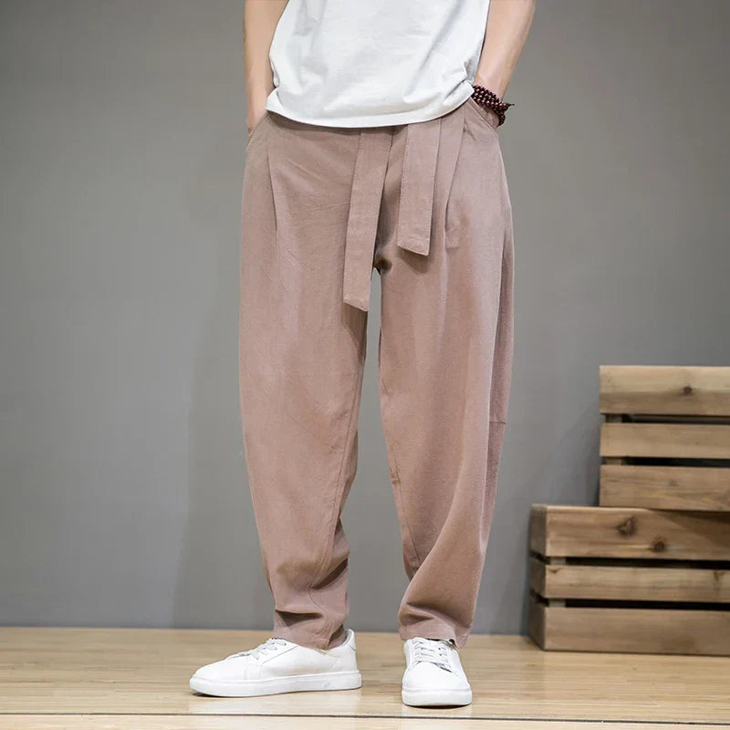 Street-Wave Linen Essential Mens Pants Breathable Summer Trousers With Relaxed Fit And Belt
