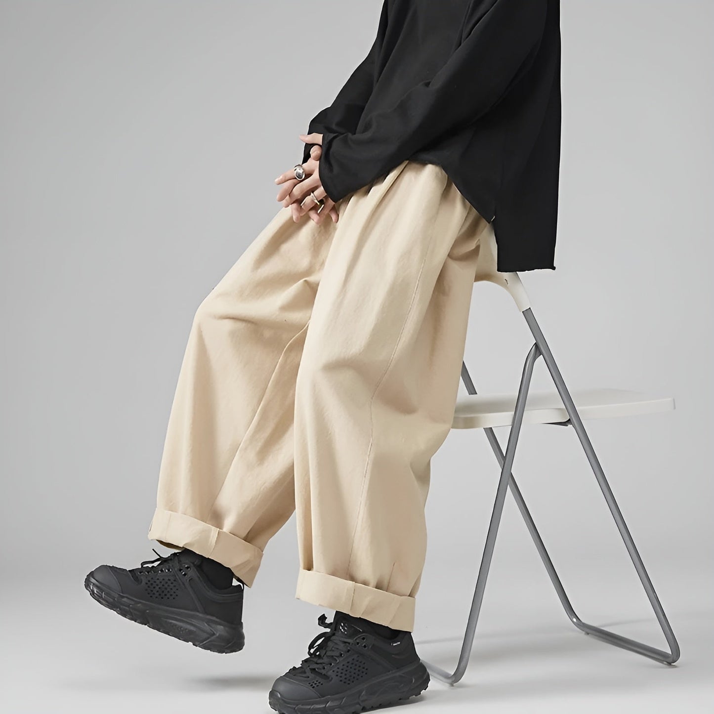 Street-Wave Chinos Sarouel Pants - Oversized Pleated Cargo Style for All Day Comfort and Movement