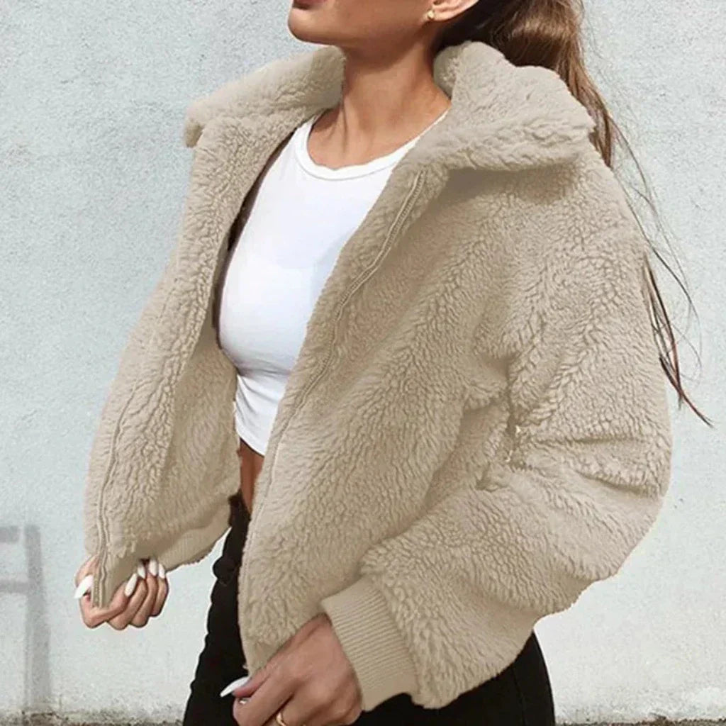 Street-wave Teddy Jacket Women Oversized Cozy Fleece Zip Front Casual Streetwear Coat