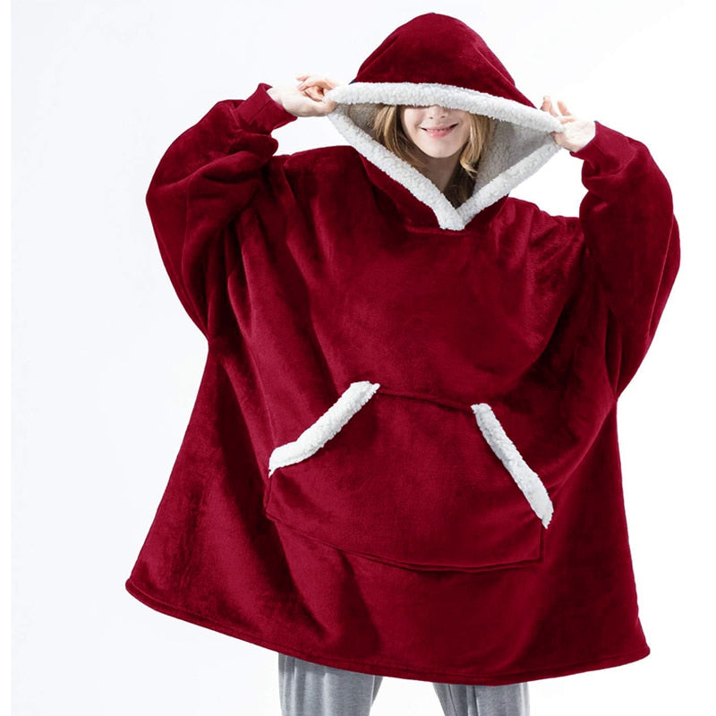 Street Wave Oversized Hoodie Kangaroo Pocket Plush Lining Plus Size Cozy Fleece Pullover