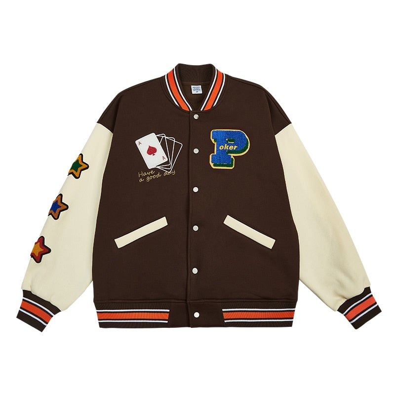 Vintage Baseball Jacket For Unisex By Avelena Warm Fleece Bomber With Embroidered Logo And Stand Collar
