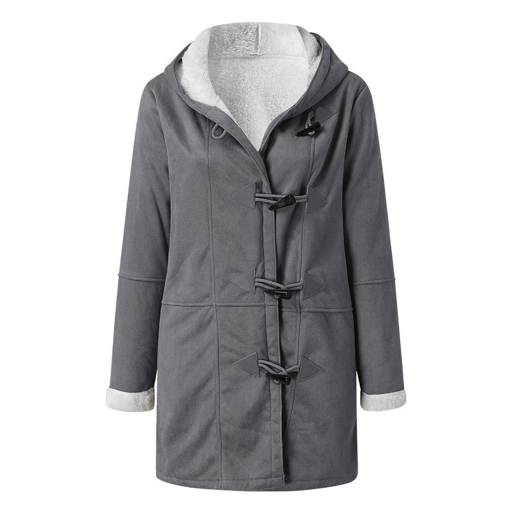 Street-wave Hooded Duffel Coat For Women With Pockets And Toggle Closures Warm Fleece Lined Outerwear