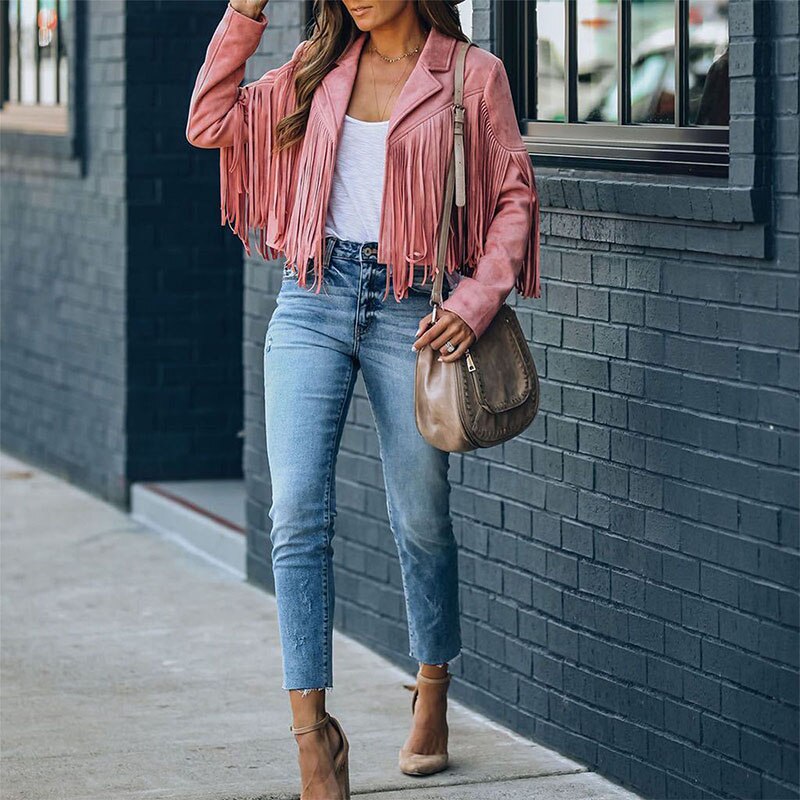 Street-wave Isabella Suede Fringe Jacket For Women With Boho Chic Statement Style