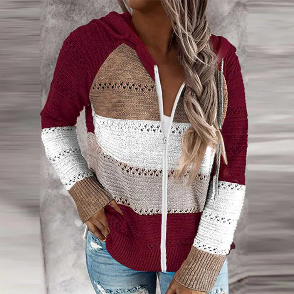 Nordisk Flair Womens Pullover Top Relaxed Cotton Knit Textured V Neck Hoodie