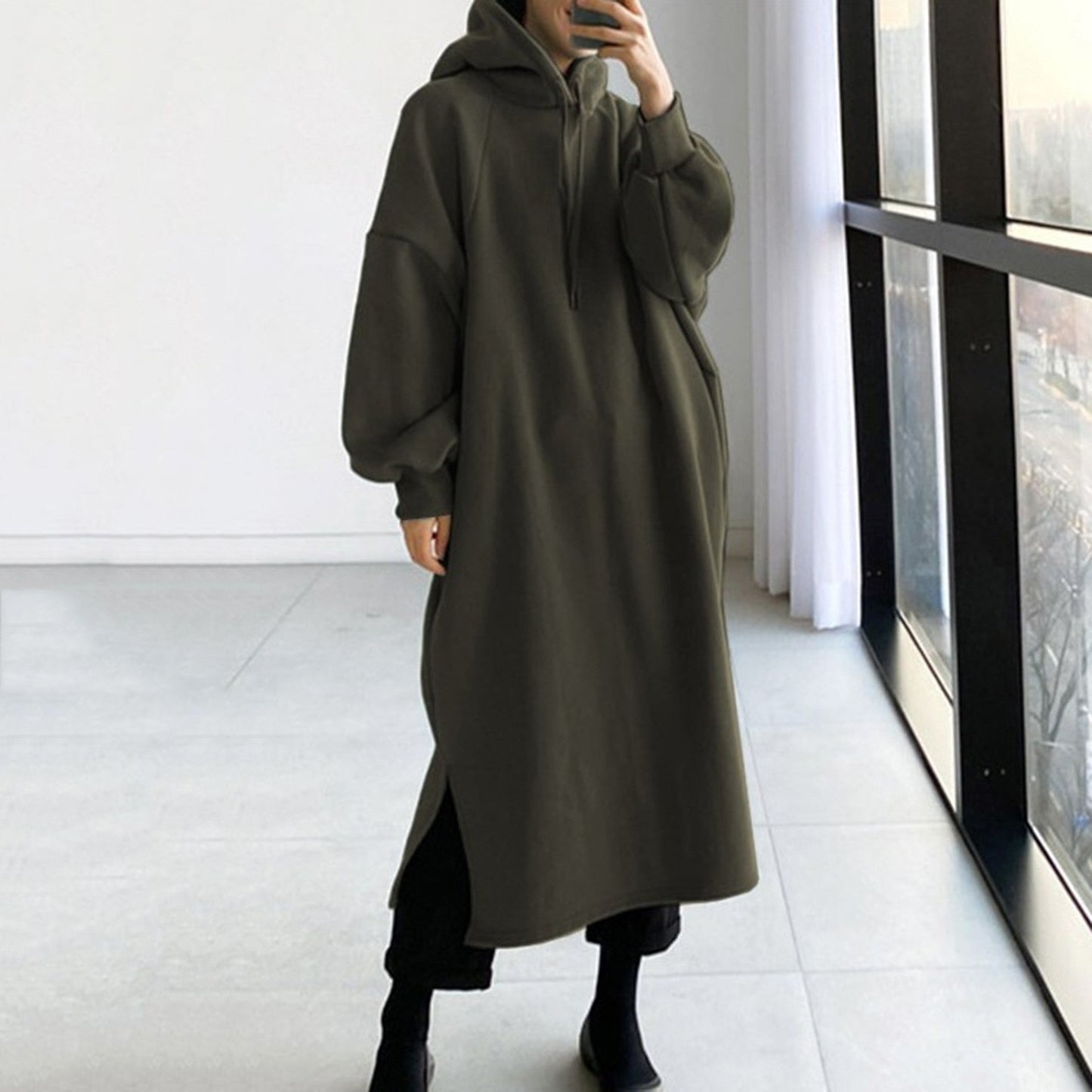Street-wave Womens Hooded Sweatshirt Dress Cozy Oversized Pullover For Everyday Comfort