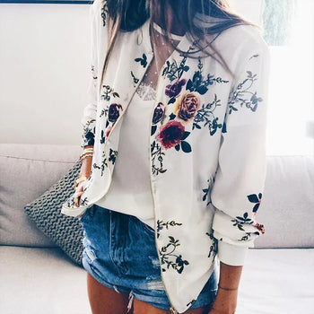 Street Wave Floral Bomber Jacket Polyester For Women Stylish Versatile Everyday Wear