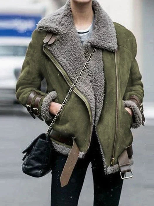 Street-Wave Women Aviator Winter Jacket With Faux Fur Lining And Belt Details For Cold Weather Comfort
