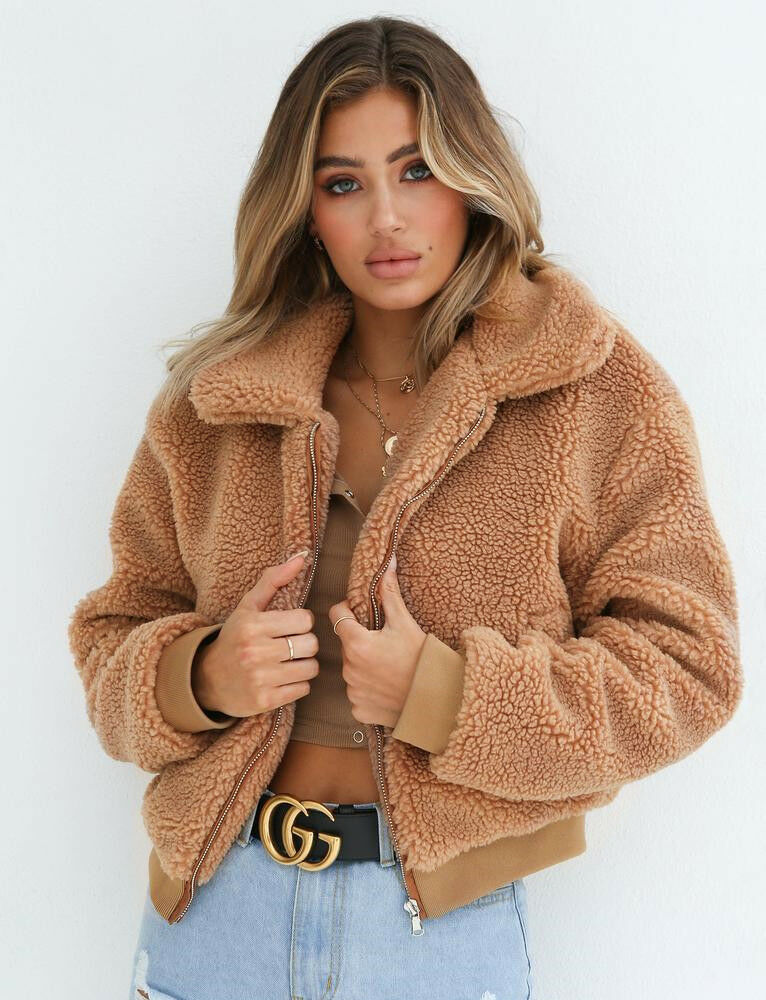 Street-Wave Fluffy Plush Jacket For Women Warm Cozy Winter Coat With Soft Fleece Lining