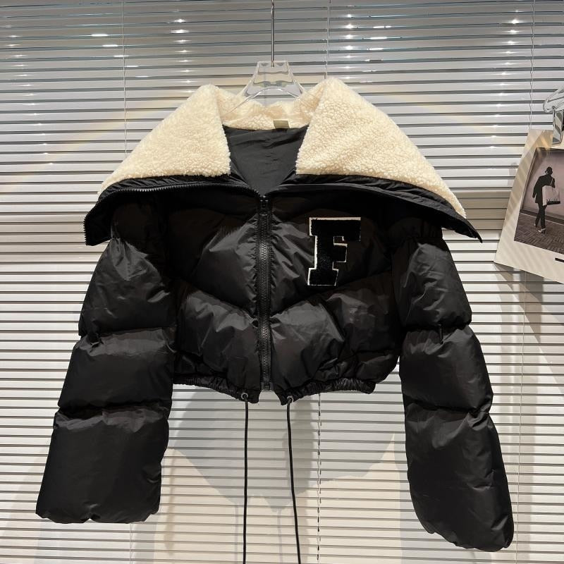Street-wave Cropped Puffer Parka For Women Lightweight Warmth With Drawstring Waist Soft Quilted Coat