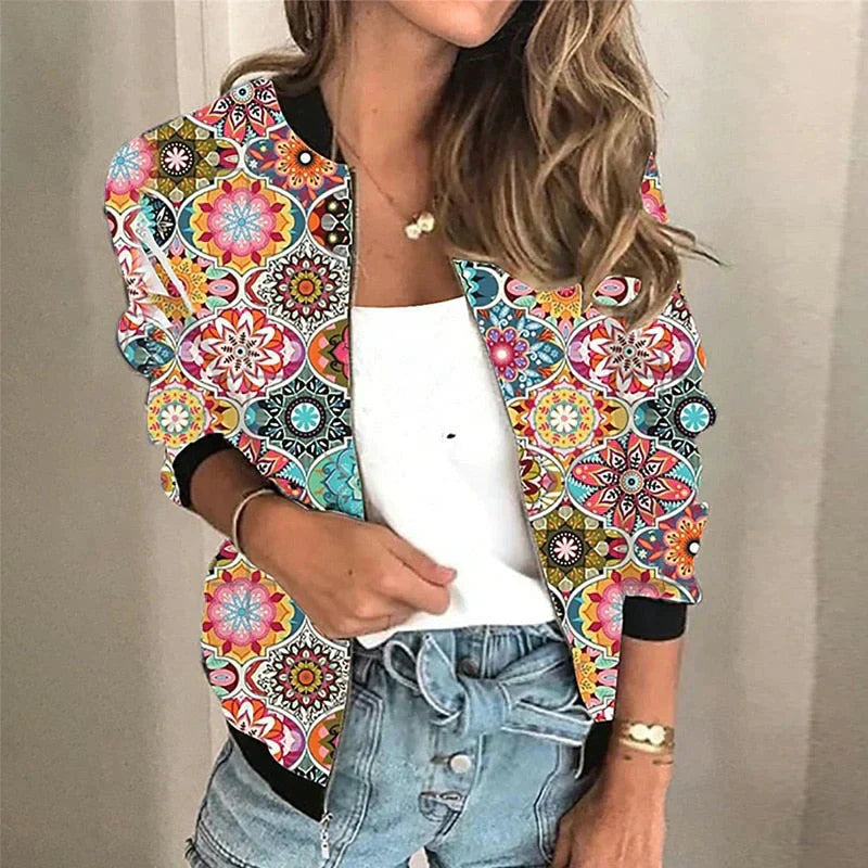 Floral Bomber Jacket Streetwave For Women Cozy Warmth And Vintage Casual Style Chic