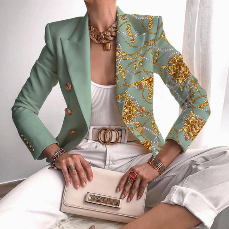 Street-Wave Eleanor Women's Contrast Panel Buttoned Work Blazer