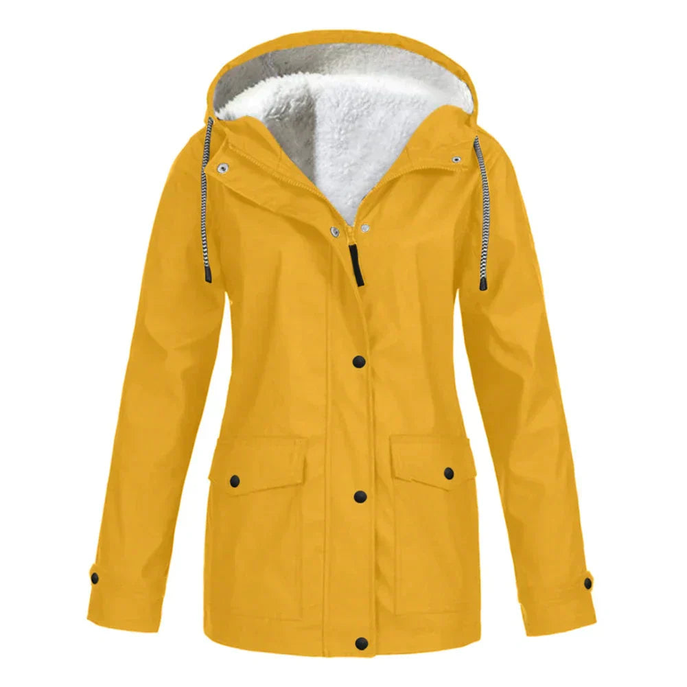 Street-wave Elegant Warm Rain Jacket For Women Chic Hooded Waterproof Coat Cozy Comfort