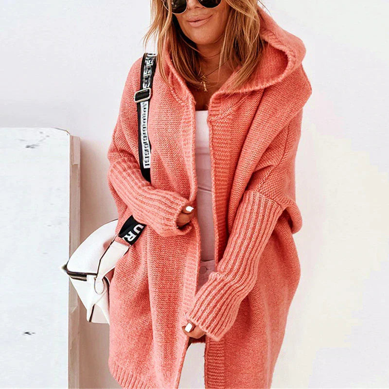 Street Wave Women Hooded Pullover Cardigan Cozy Warm Knitwear for Autumn Winter Comfort