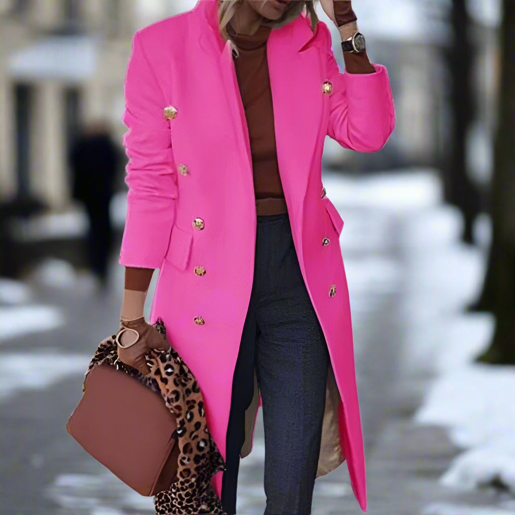 Street-wave Women's Elegant Long Double-Breasted Trench Coat With Tailored Fit And Classic Collar
