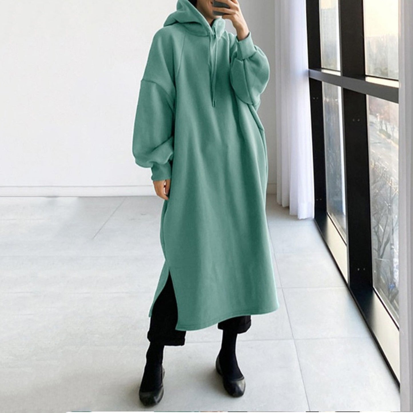 Street-wave Womens Hooded Sweatshirt Dress Cozy Oversized Pullover For Everyday Comfort