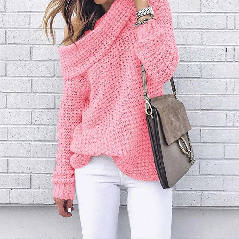 Streetwave Off Shoulder Knit Pullover For Women Warm Cozy Festive Winter Wear Trendy Casual Layering