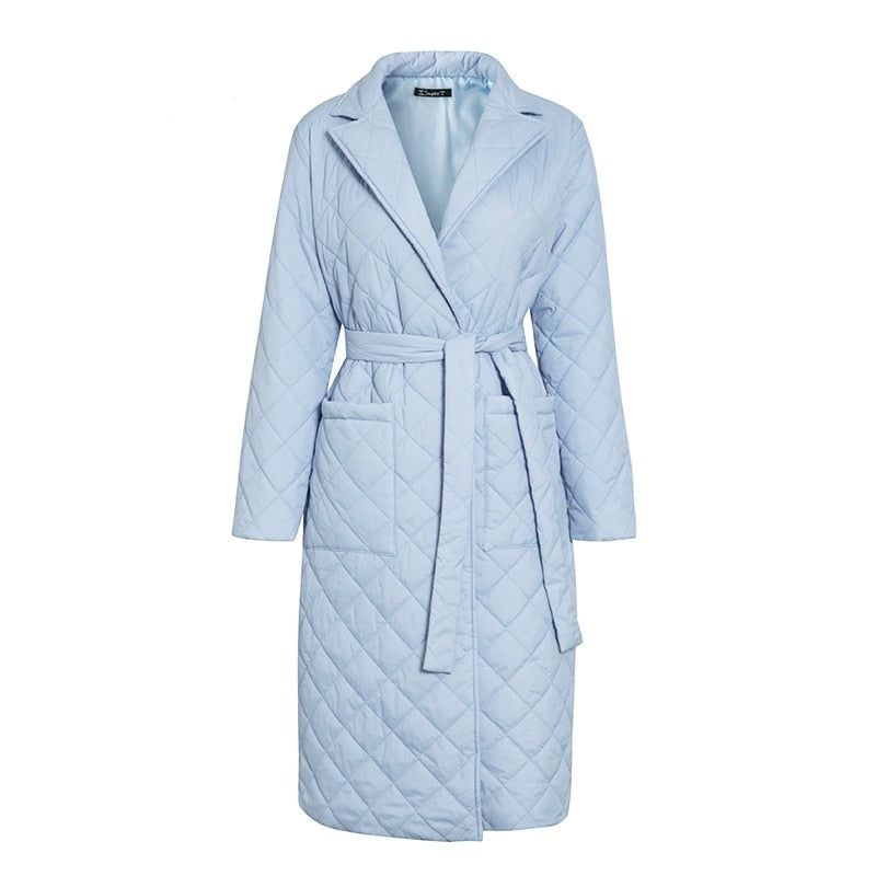 Street-wave Quilted Long Winter Coat for Women, Warm Belted Puffer With Cozy Fit