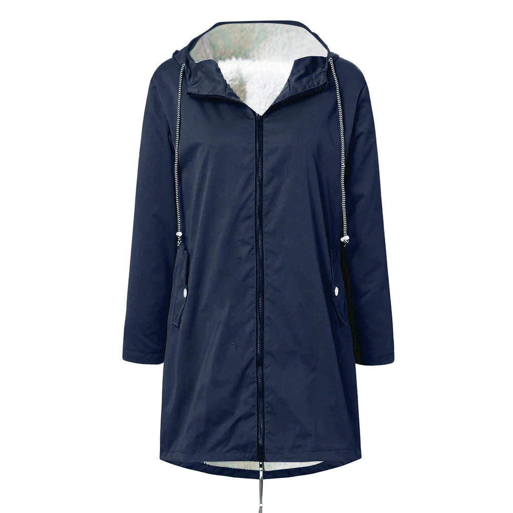 Street-wave Waterproof Fleece Hooded Jacket For Women Cozy Warm Fall Winter Outerwear
