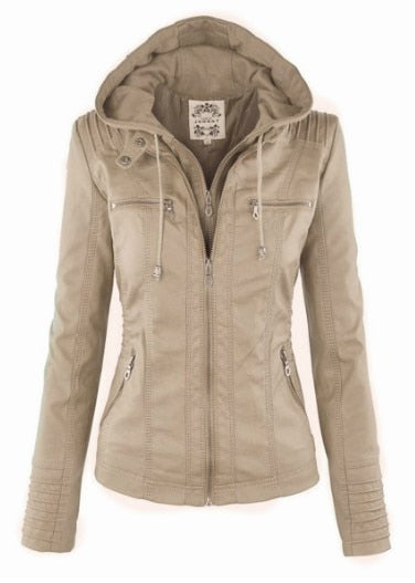 Street-wave Hooded Leather Jacket For Women Trendy Durable Versatile Transitional Coat