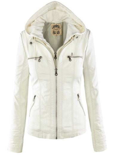 Street-wave Hooded Leather Jacket For Women Trendy Durable Versatile Transitional Coat