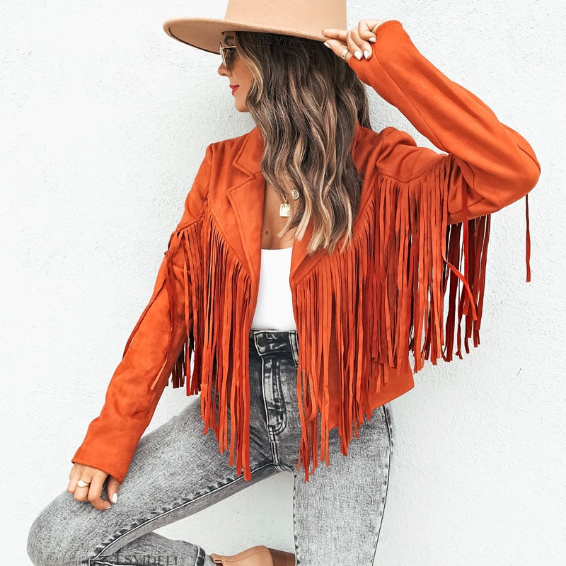 Street-wave Isabella Suede Fringe Jacket For Women With Boho Chic Statement Style