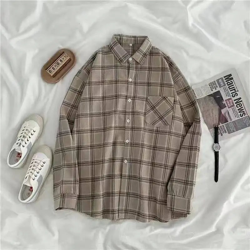Street-Wave Plaid Overshirt Cotton Blend Timeless Casual Shacket For Men And Women