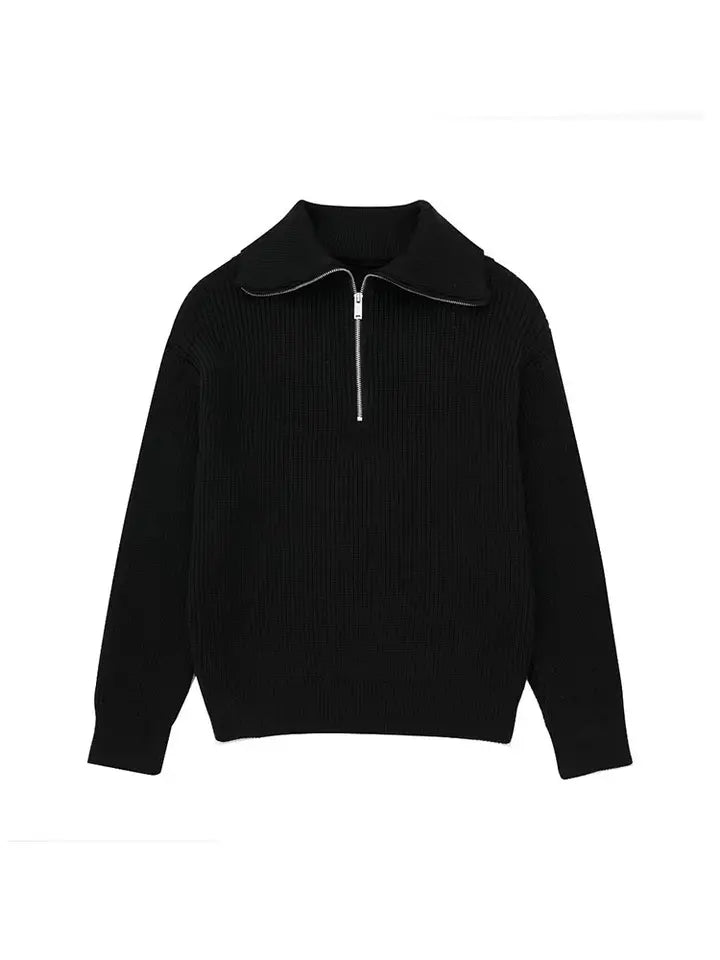 Street-wave Retro Zip Knit Pullover For Men And Women Warm Winter Sweater With Striped Design And Cozy Comfort