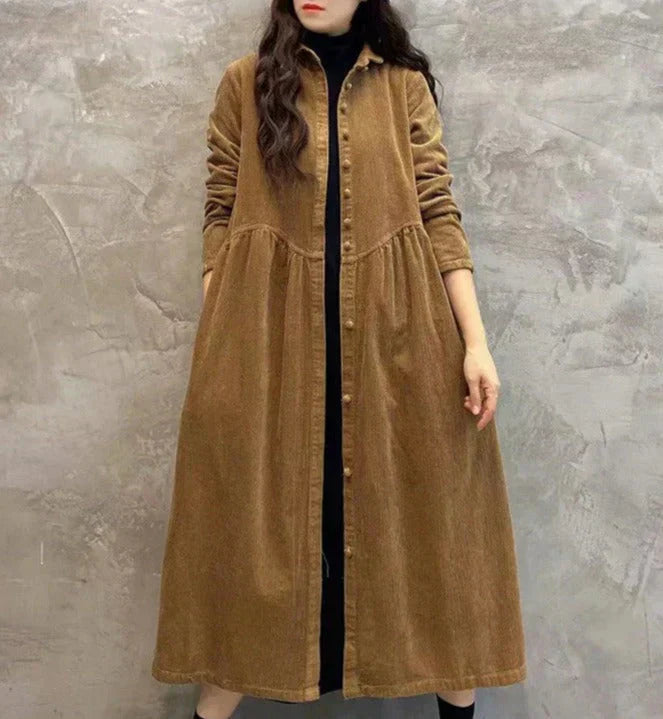 Street-wave Long Coat With Pockets And Button Front For Women Elegant Warm Versatile Outerwear