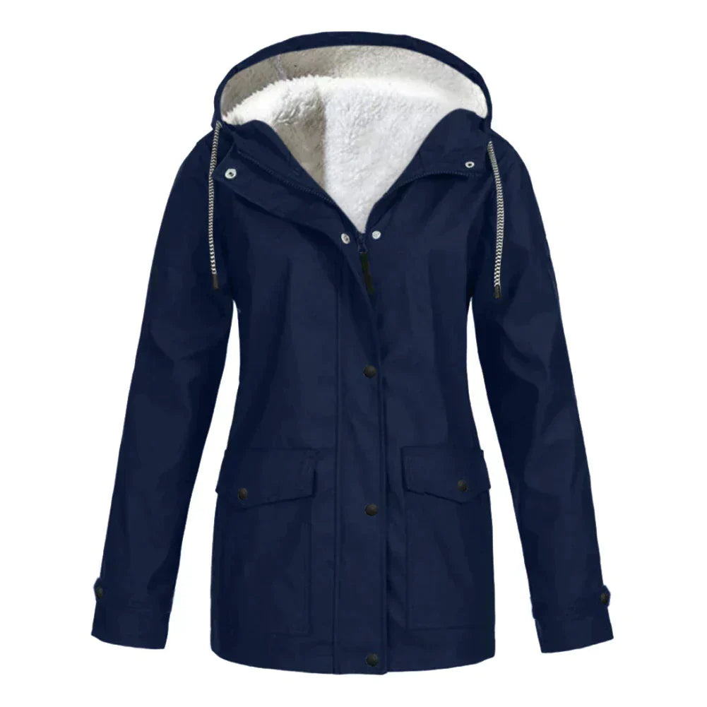 Street-wave Elegant Warm Rain Jacket For Women Chic Hooded Waterproof Coat Cozy Comfort