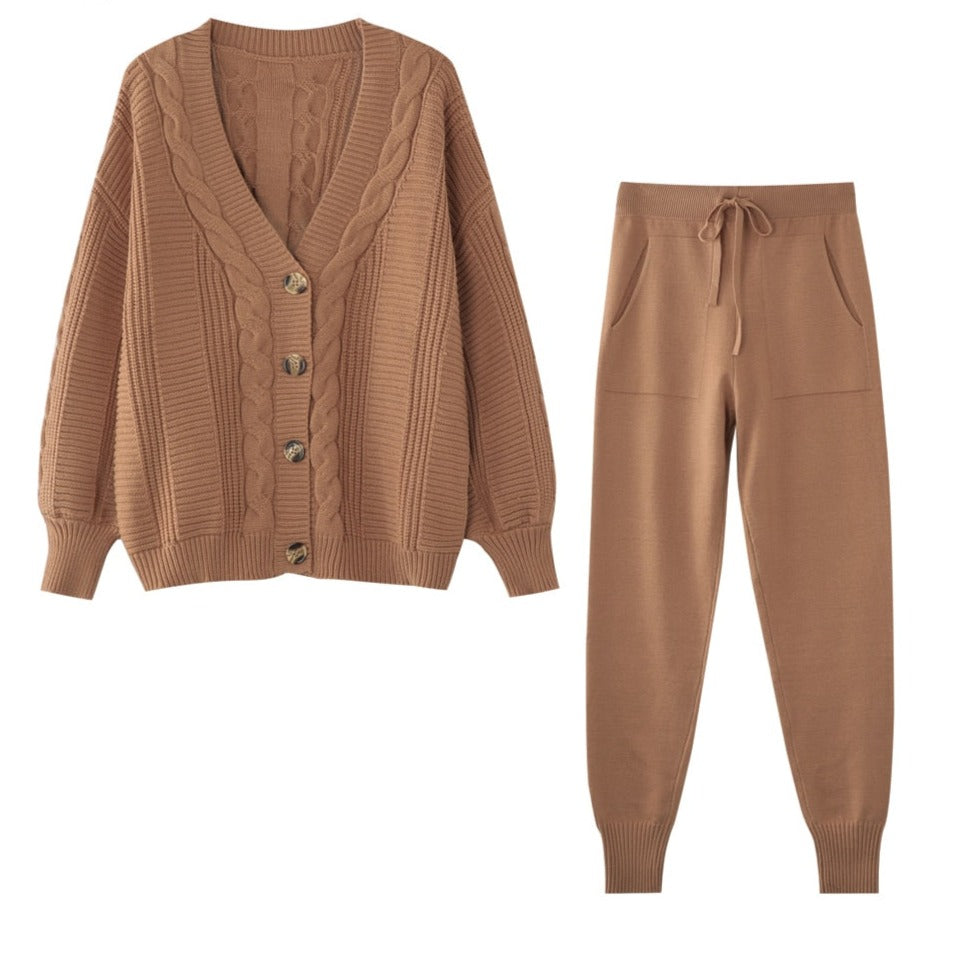 Street-Wave Women Cozy Knit Cardigan And Pants Set Soft Durable Comfort For Modern Fashionistas
