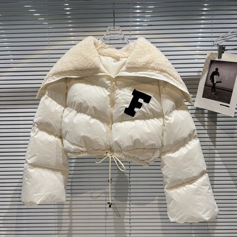 Street-wave Cropped Puffer Parka For Women Lightweight Warmth With Drawstring Waist Soft Quilted Coat